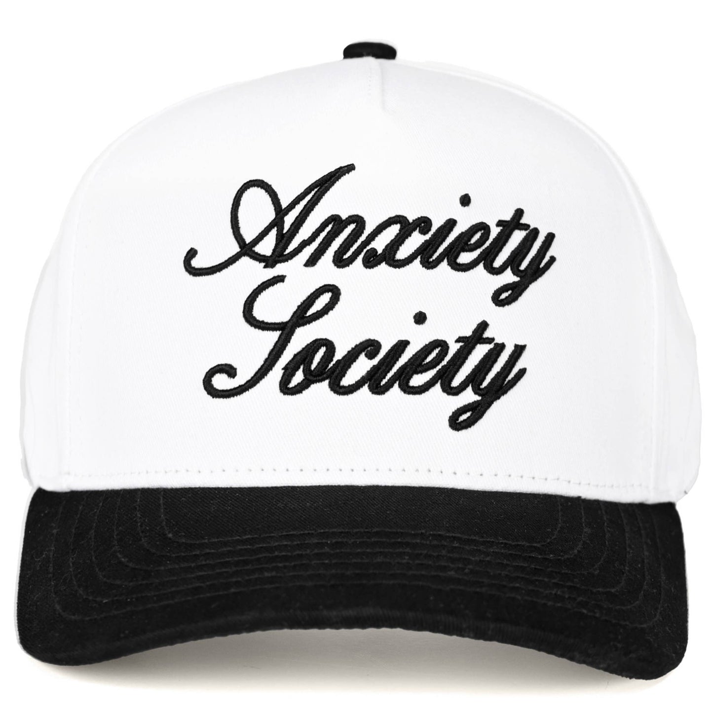 C.C ANXIETY SOCIETY Embroidered Letter Two Tone Trucker Hat