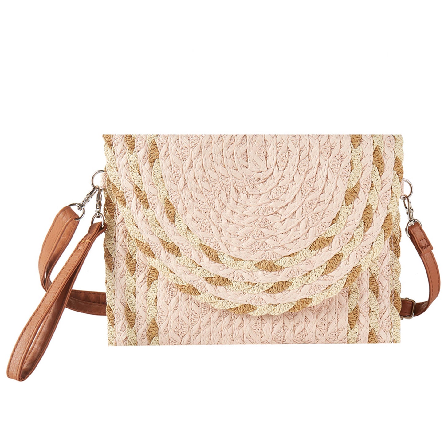 Mix Color Detail Straw Summer Clutch Crossbody Bag