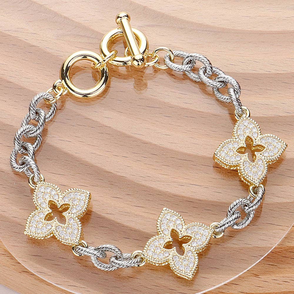 Mixed Metals Pavé Quatrefoil Toggle Bracelet