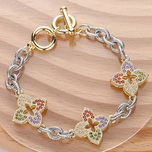 Mixed Metals Pavé Quatrefoil Toggle Bracelet