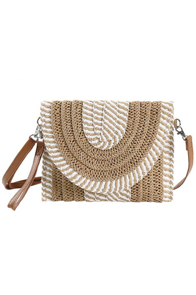 Two Tone and Stripe Pattern Straw Crossbody Bag