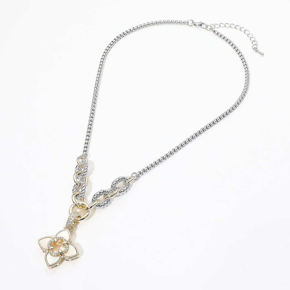 Mixed Metals Mother of Pearl Quatrefoil Pendant Necklace