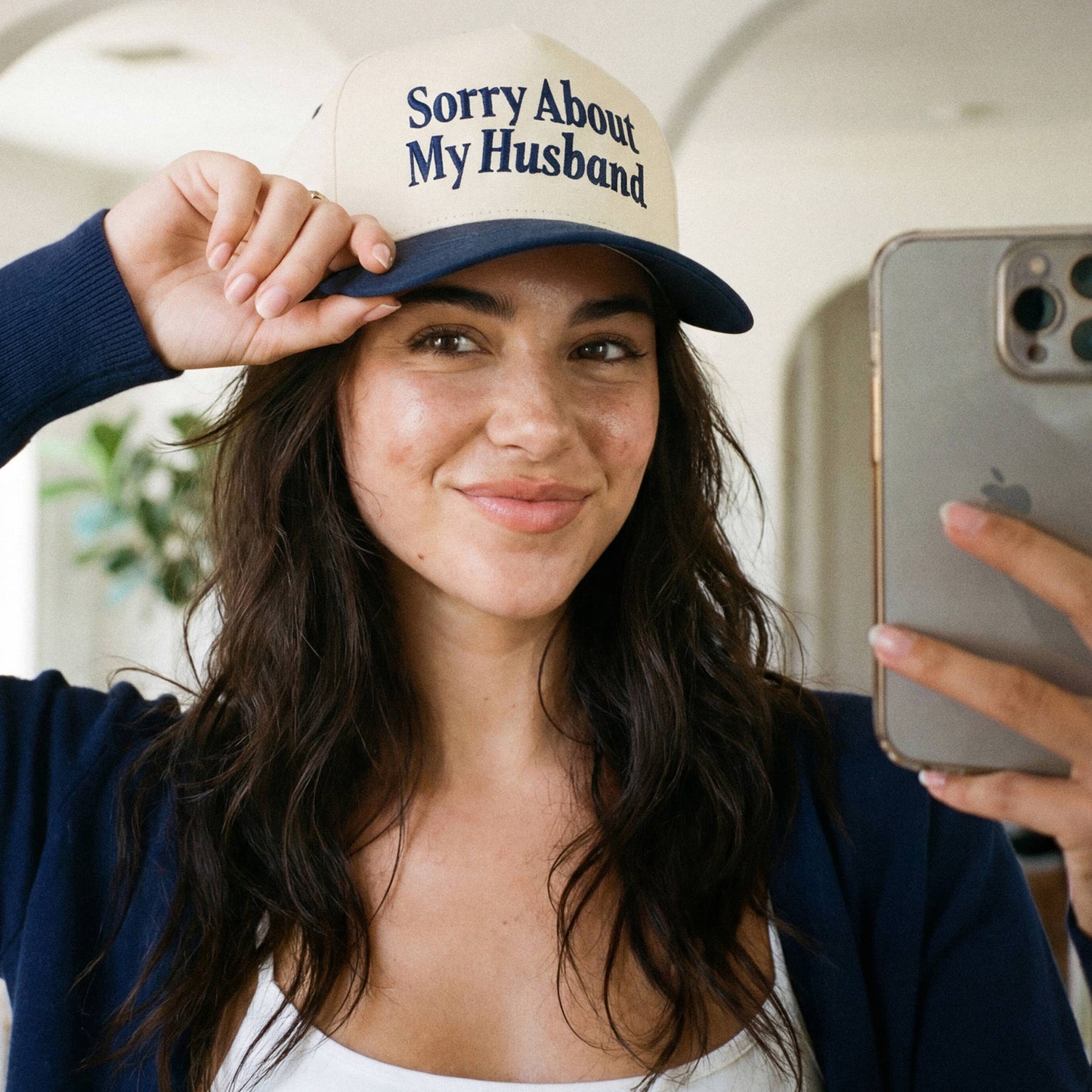 C.C SORRY ABOUT MY HUSBAND Letter Two Tone Trucker Hat