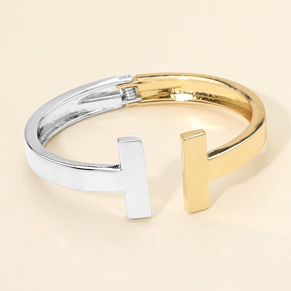 Mixed Metal T-Bar Hinged Bangle