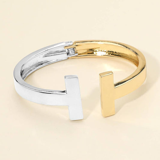 Mixed Metal T-Bar Hinged Bangle