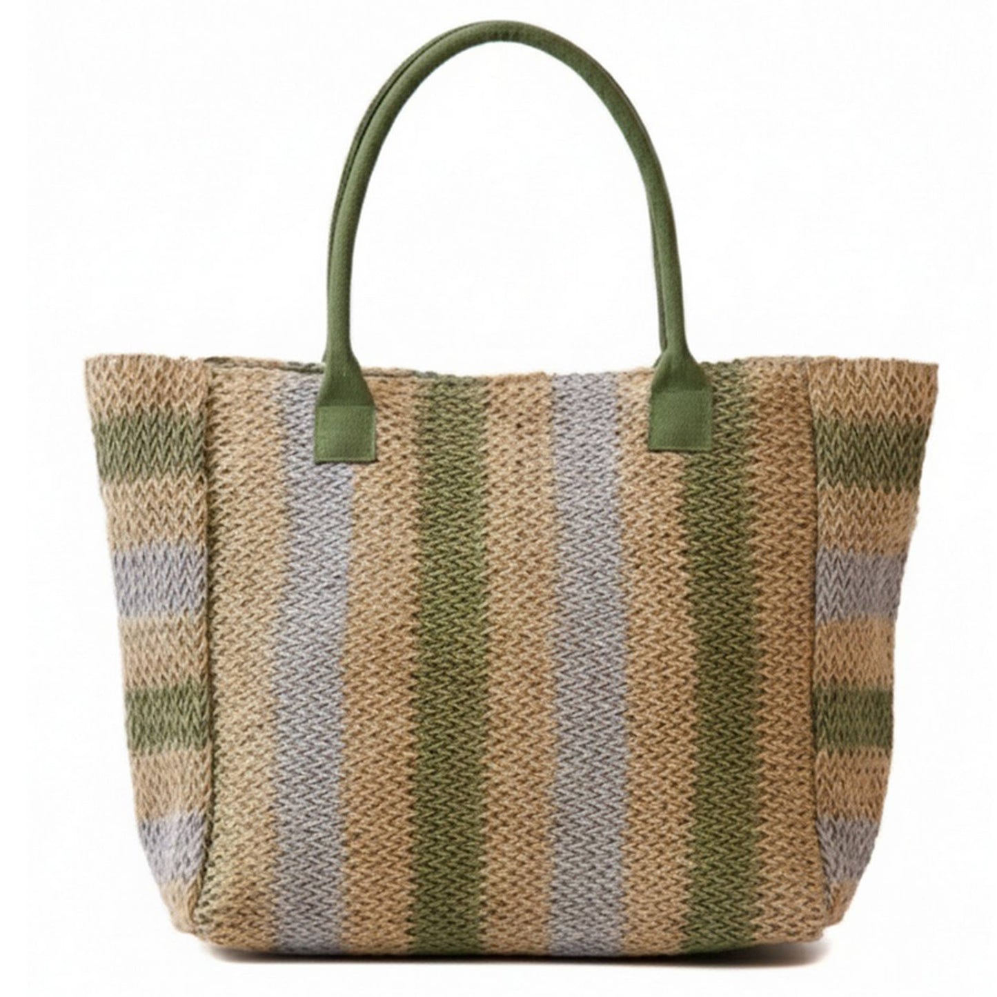 Multi Color Stripe Pattern Natural Brown Straw Tote Bag