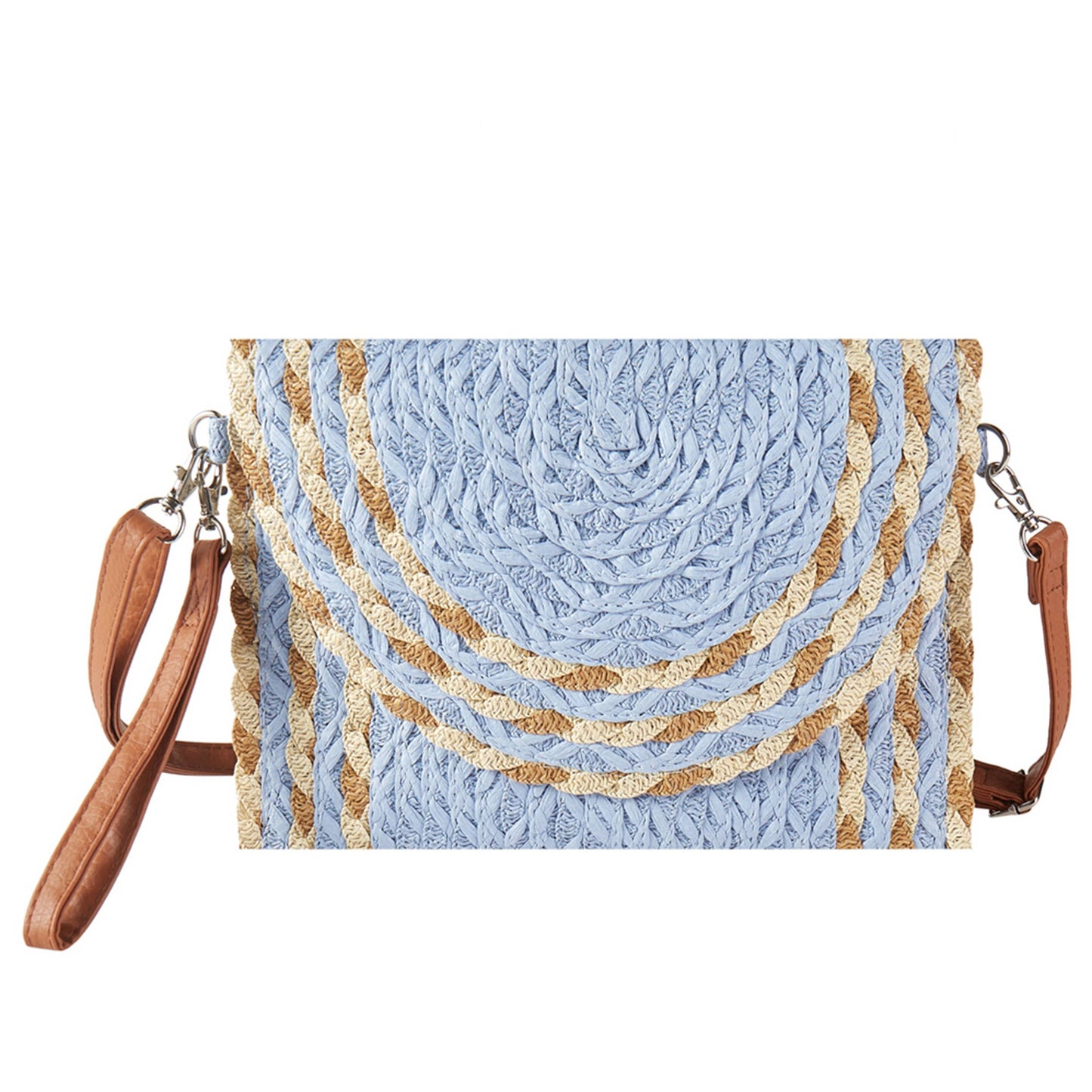 Mix Color Detail Straw Summer Clutch Crossbody Bag